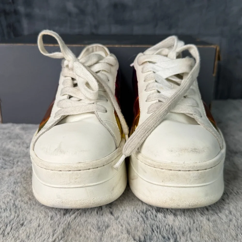 Kurt Geiger London Platform Sneakers Womens 38 White Rainbow Metallic Leather - Picture 3 of 9